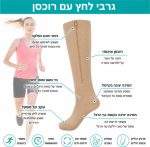⁦גרב לחץ אלסטית עם רוכסן נגד ורידים ובצקות – לחץ מדורג 15–20 מ"מ כספית⁩ – תמונה ⁦6⁩